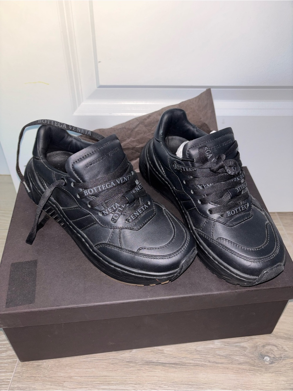 Bottega Veneta Black Woman’s Leather Lace-Up Sneakers